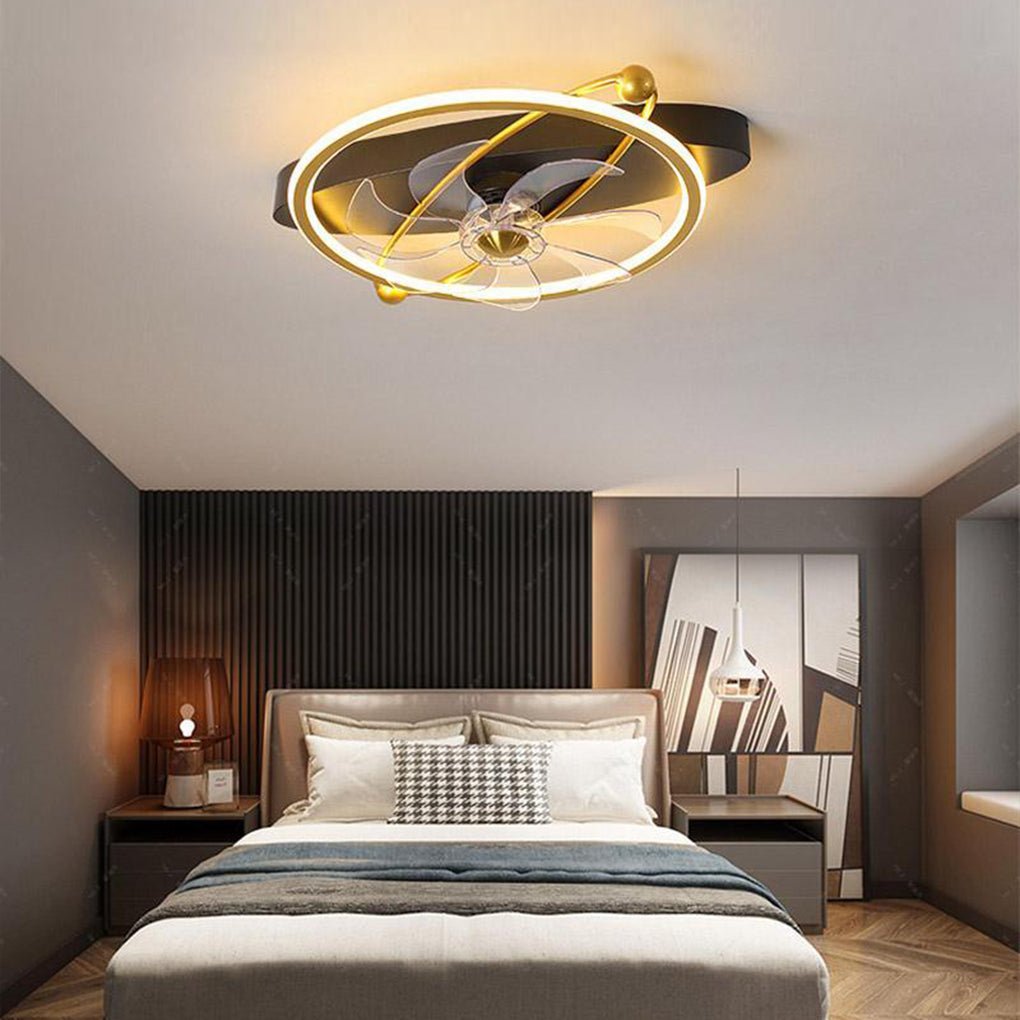 Gold Flush Mount Industrial Ceiling Fans with Remote and LED Lights