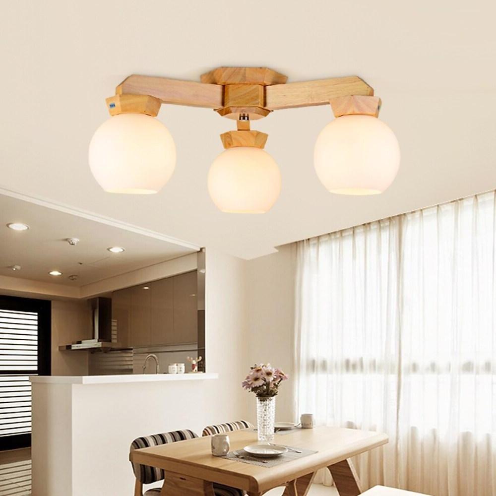 Nordic Style Modern Wood Chandelier LED Globe Chandelier