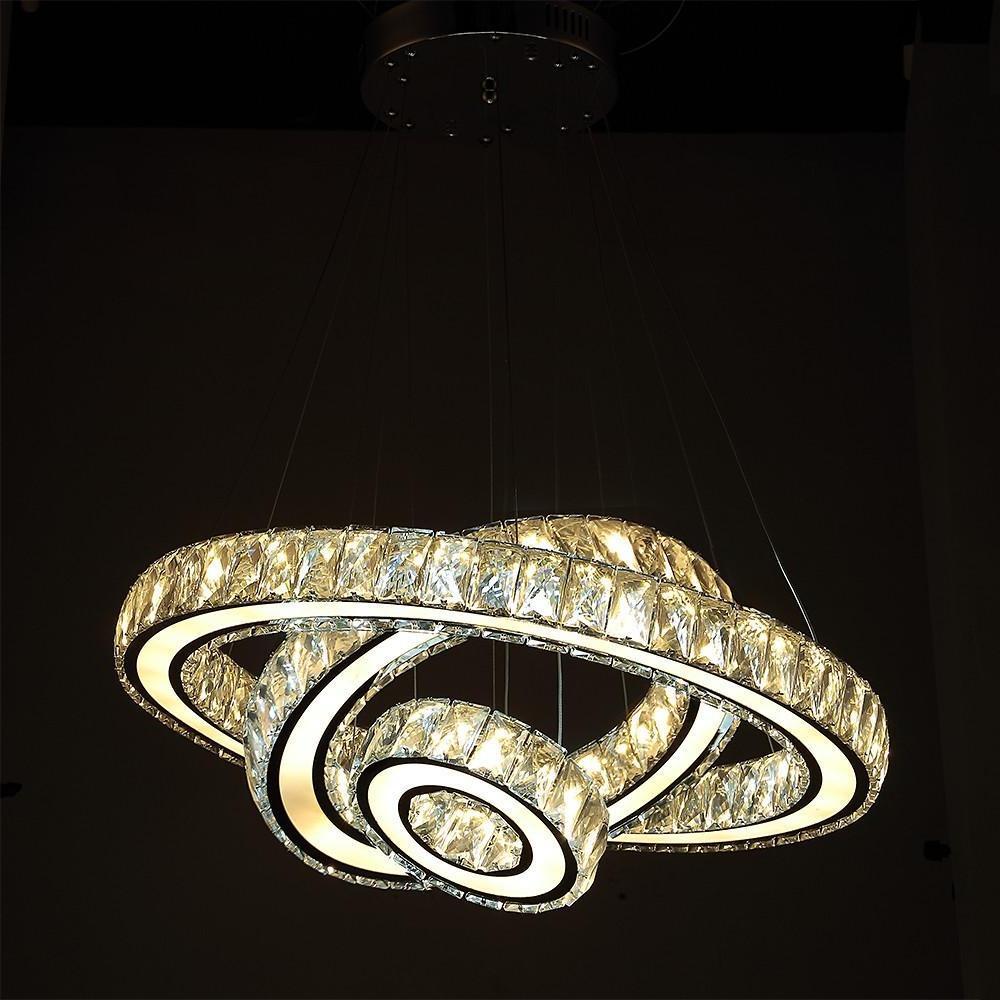 Contemporary 3 Ring Pendant Electroplated Crystal Chandeliers