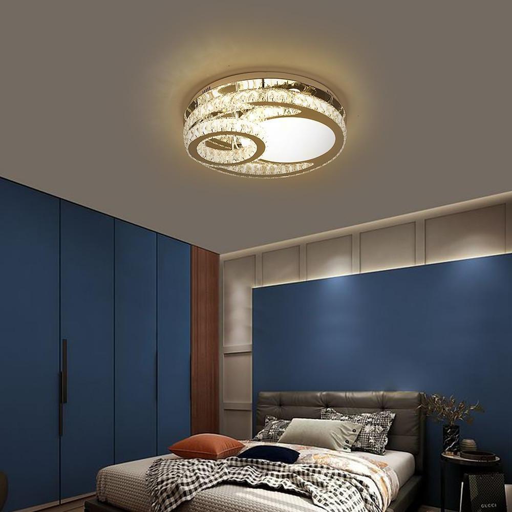 Overlapping Circles Crystal Stainless Steel Flush Mount LED Lights Bedroom Ceiling Lights