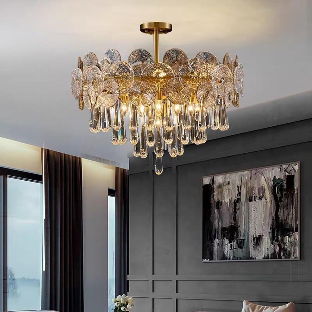 Candelabra Flush Mount Ceiling Light Metal Crystal LED Light