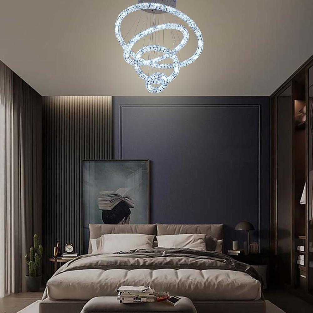 3/4-Light LED Tiered Chandelier LED Crystal Ring Hanging Pendant Light