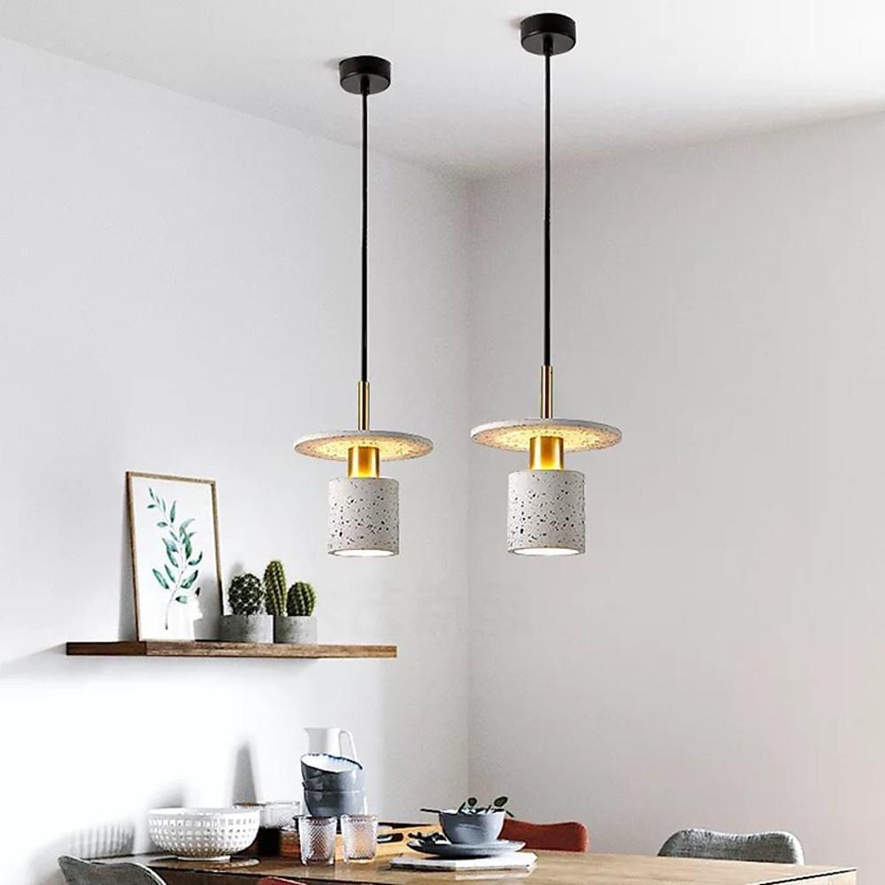 Terrazzo-Inspired Cement Cylinder LED Pendant Lights Modern Island Lighting