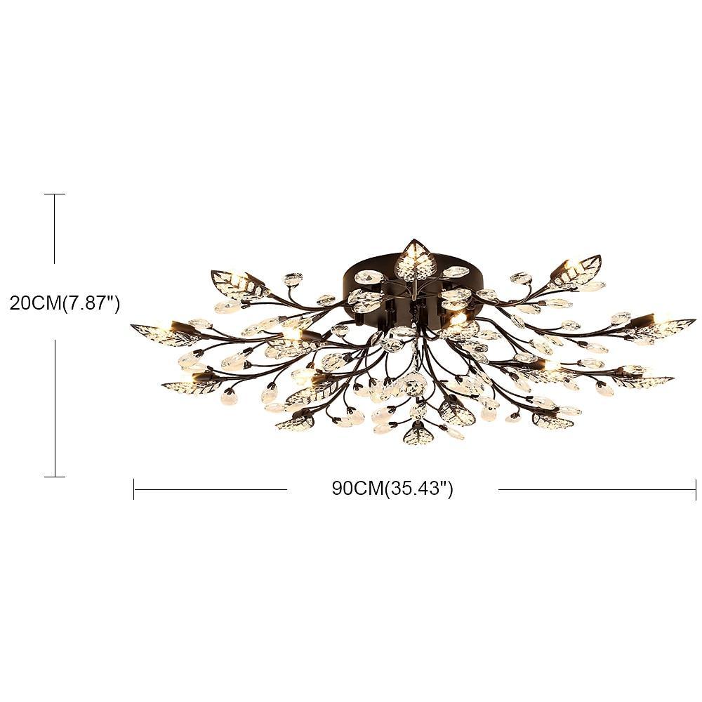 Crystal Leaves Brushed Flush Mount Ceiling Chandelier