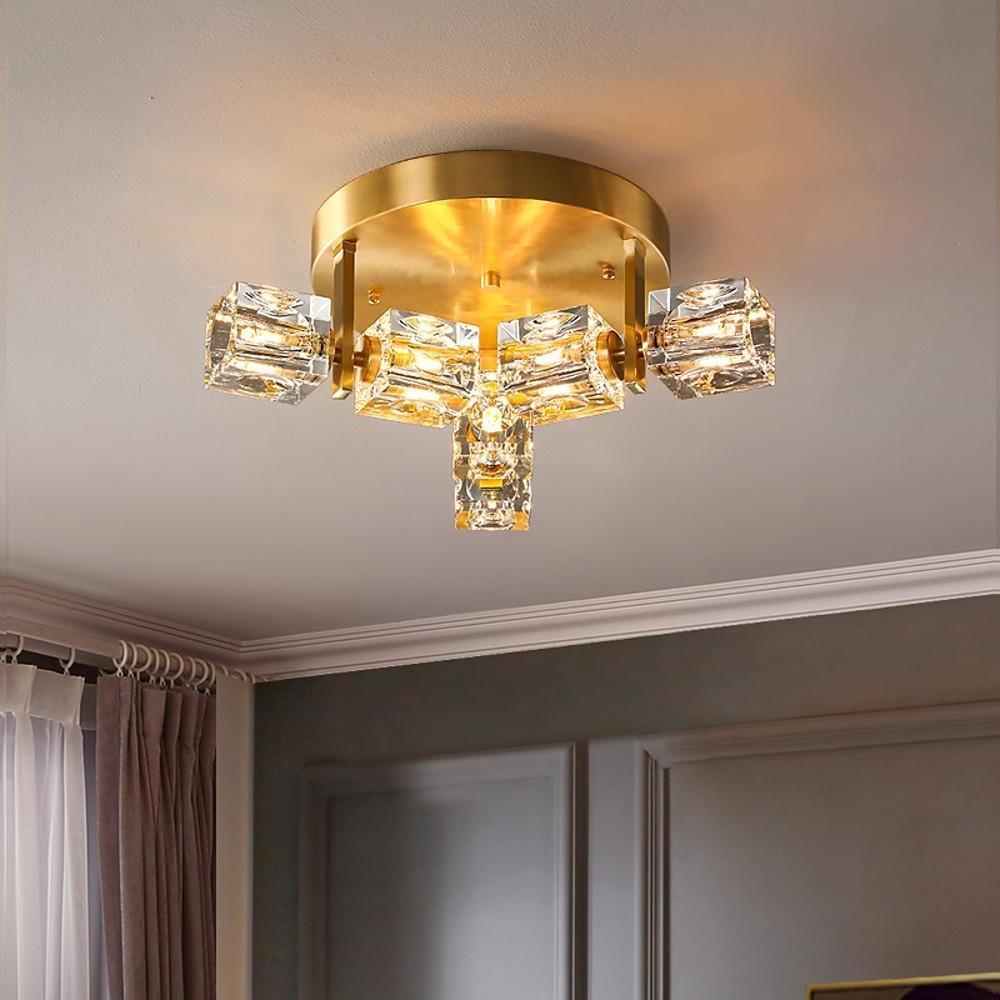 6 Light Unique Crystal Brass Flush Mount Light LED Ceiling Light