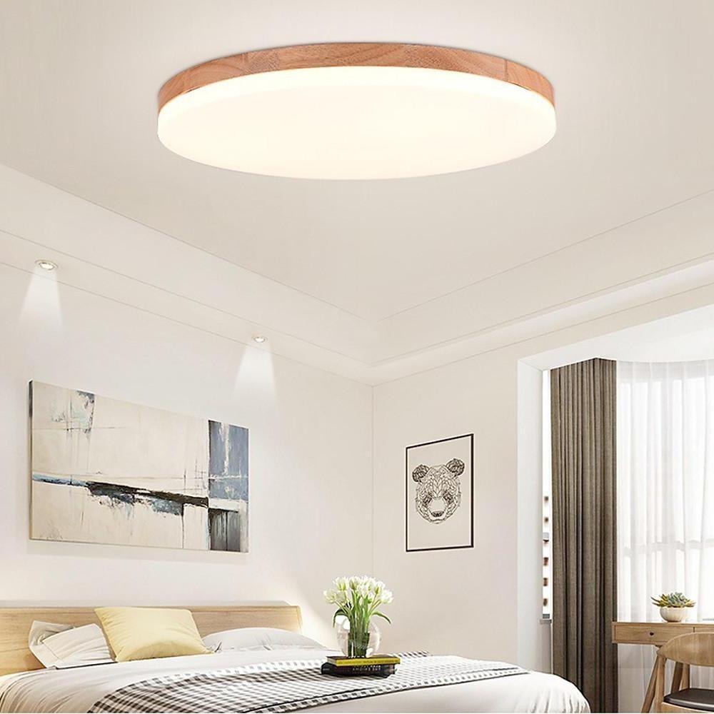 Circular Minimalist Flush Mount Dining Room Light Bamboo Acrylic LED Ceiling Lights