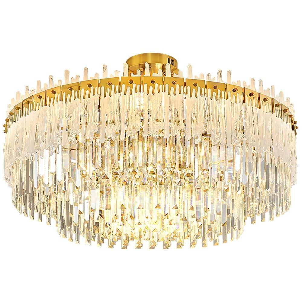 Nordic Style Round Gold Crystal Chandelier: 16??cord, Gold, Neutral Light