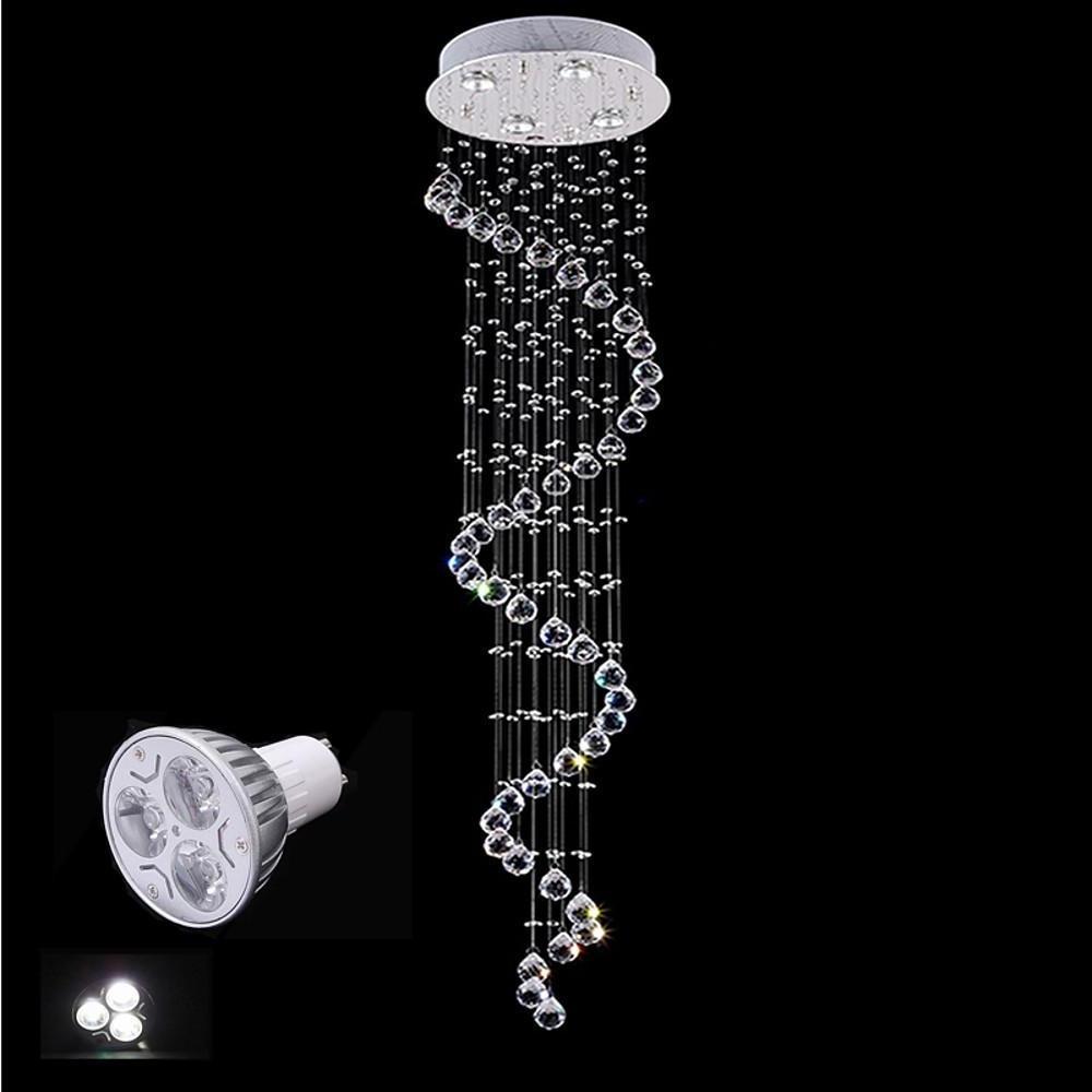 Spiraling Modern Chandelier Crystal Electroplated Metal Light Fixtures