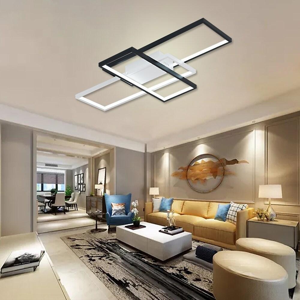 Multi Rectangle Large Flush Mount Ceiling Light with 3 Integrated Tiered Lights