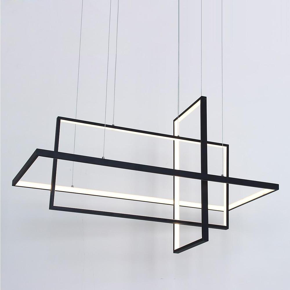 31.5'' Three-Part Futuristic Square Rectangular Hybrid Aluminum Chandelier with Capable Ambient Lights