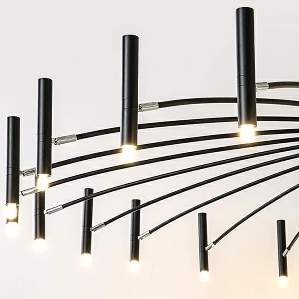 Modern 24-light Streamlined Round Chandelier - 24 LED Bulbs, 63'' Dia, Adjustable Height, Black Finish