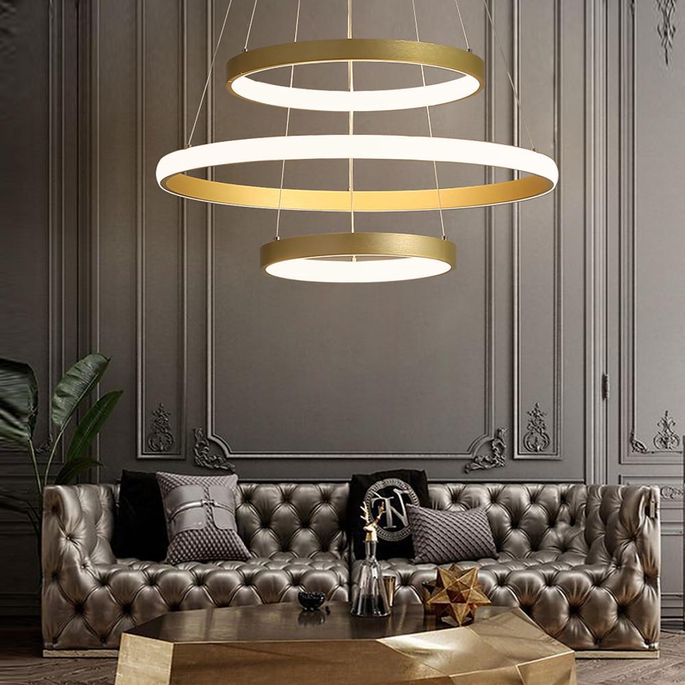 Circles Dimmable LED Adjustable Gold Contemporary Chandeliers Island Lights