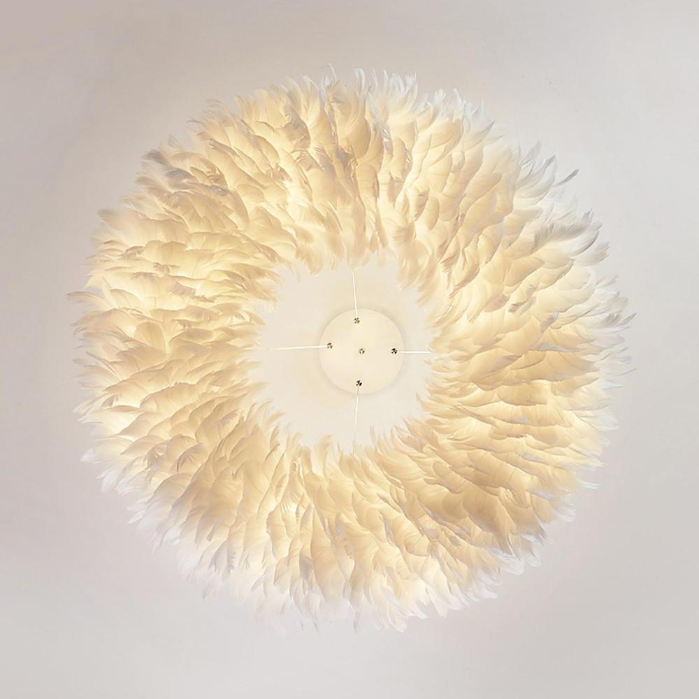 Round Feathers LED Nordic Ceiling Lights Flush Mount Lighting Chandelier