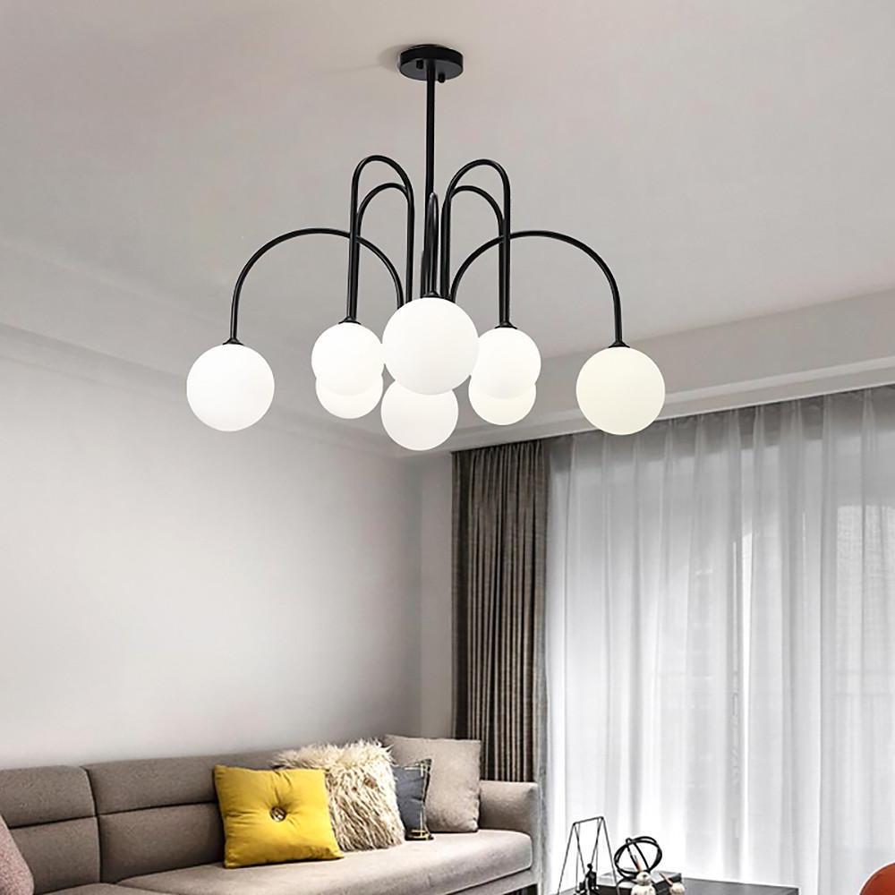 Sputnik Multi-light White Ball Glass Shade Pendant Lights Gold/Black Curved Linear Chandelier