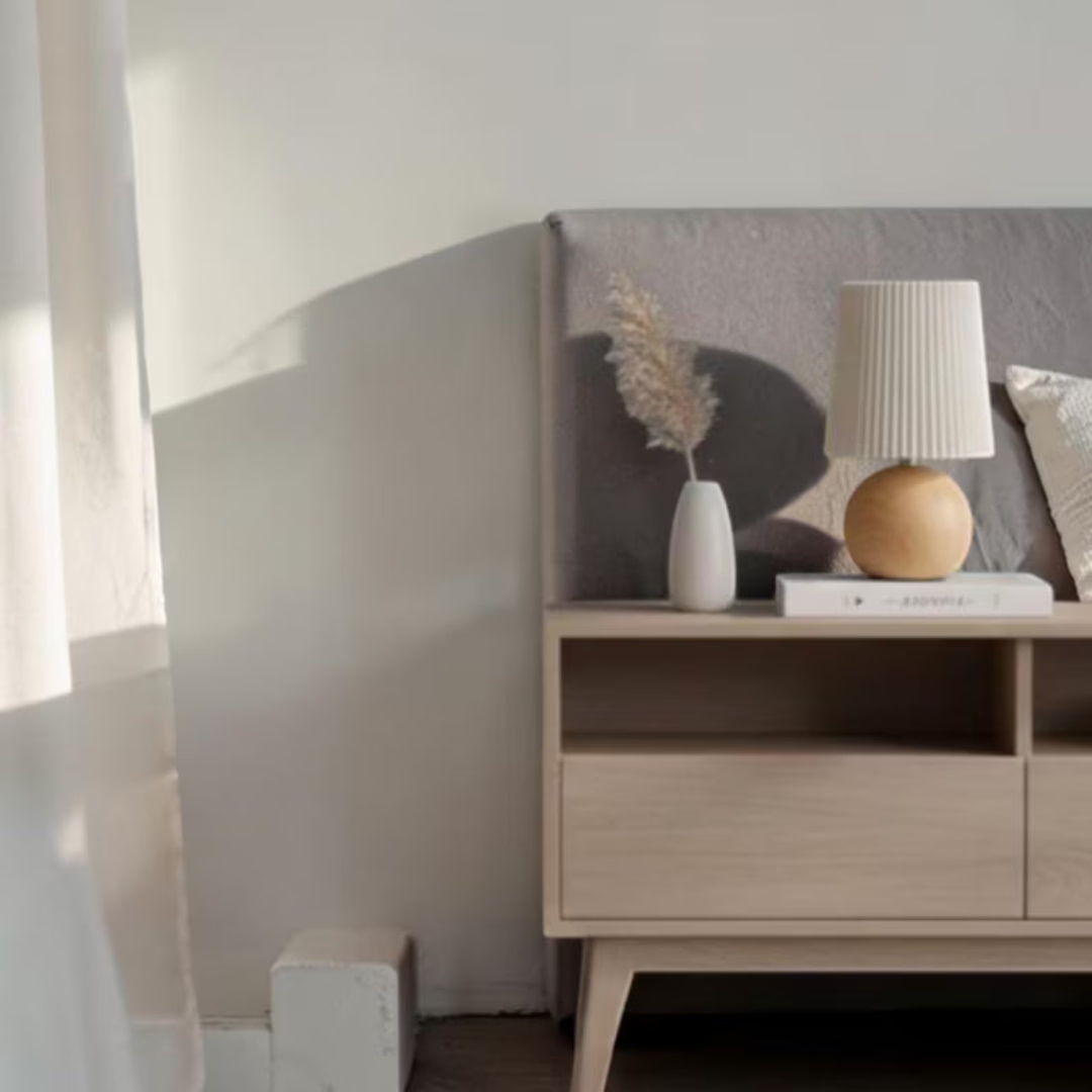Cozy Dimmable Table Lamp, Wood Base Bedside Lamp, Pleated Fabric Shade, USB Nightstand Light