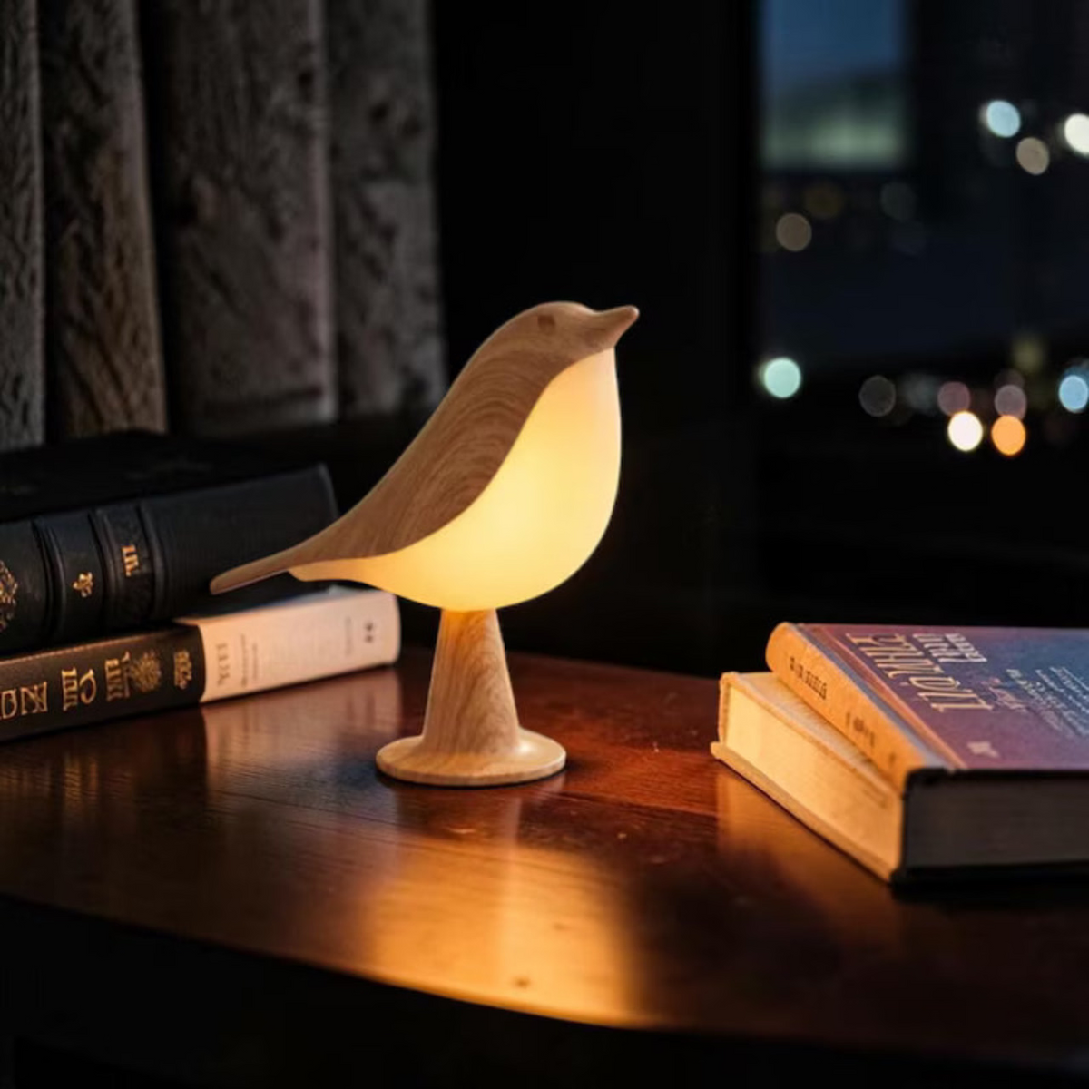 Wood Grain LED Table Lamp, Dimmable Touch Control Light, USB-C Rechargeable Bedside Lamp, Nursery Night Light