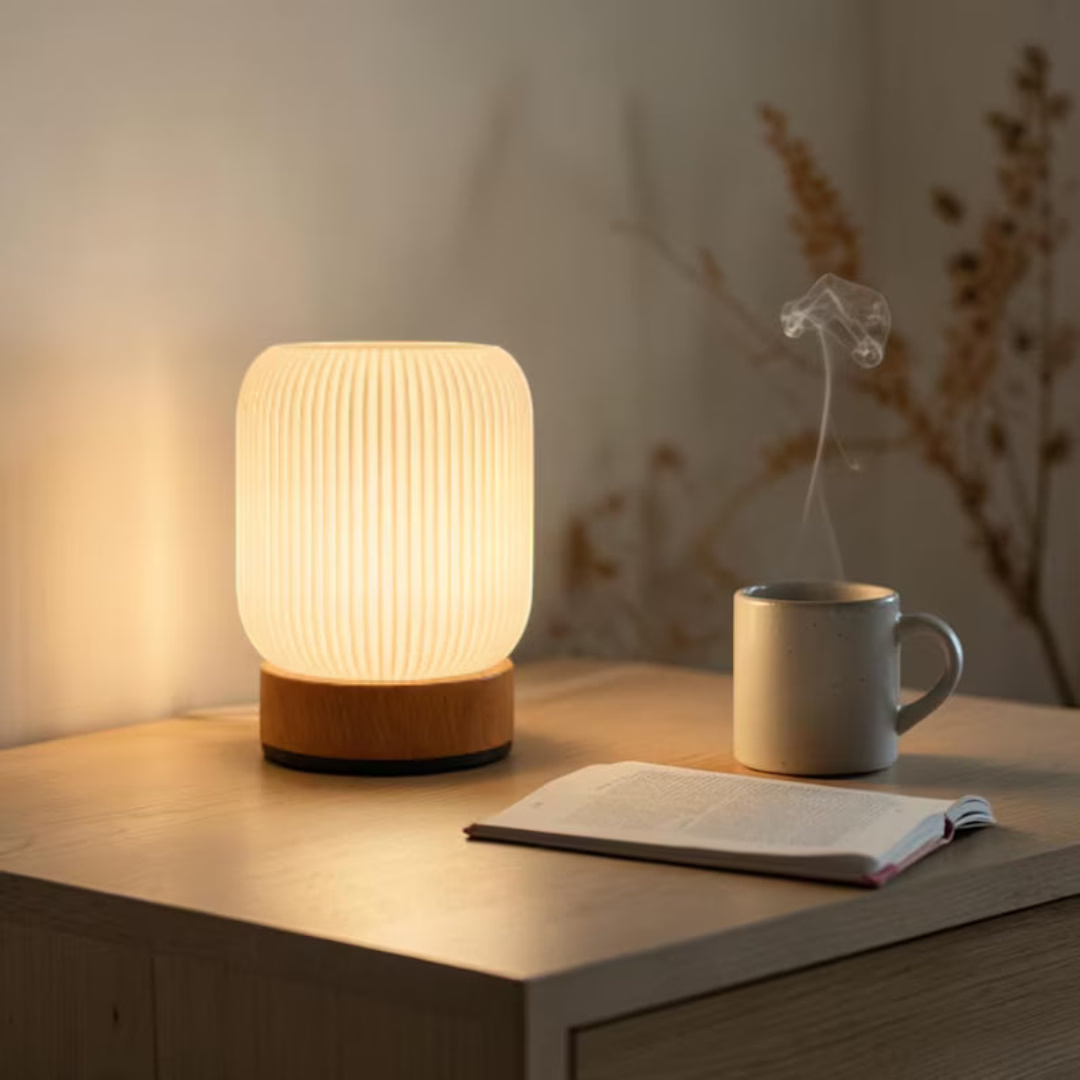 Dimmable Touch Night Light, Rechargeable Type-C Table Lamp, Wooden Base, Warm Ambient Bedroom Lighting