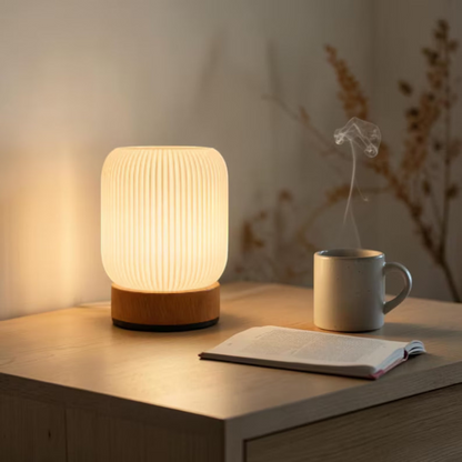Dimmable Touch Night Light, Rechargeable Type-C Table Lamp, Wooden Base, Warm Ambient Bedroom Lighting