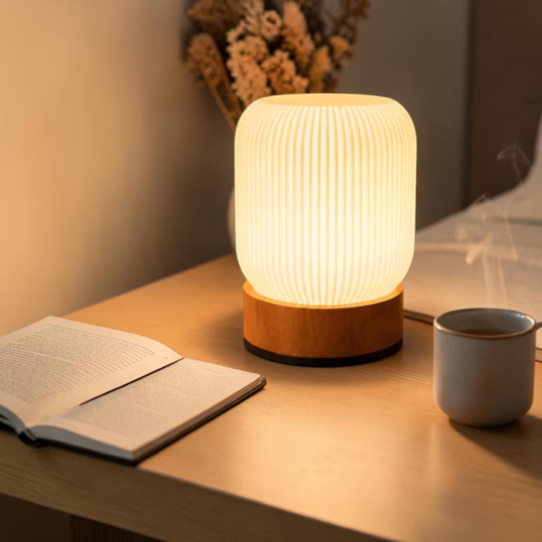 Dimmable Touch Night Light, Rechargeable Type-C Table Lamp, Wooden Base, Warm Ambient Bedroom Lighting