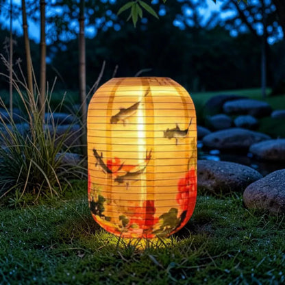 36cm Waterproof Nylon LED Hanging Garden Light, Warm Yellow Outdoor Lantern, Zen Patio Decor