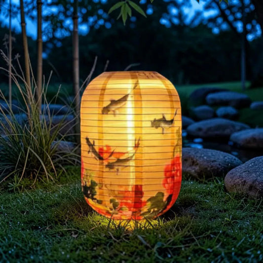 36cm Waterproof Nylon LED Hanging Garden Light, Warm Yellow Outdoor Lantern, Zen Patio Decor