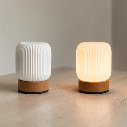 Dimmable Touch Night Light, Rechargeable Type-C Table Lamp, Wooden Base, Warm Ambient Bedroom Lighting