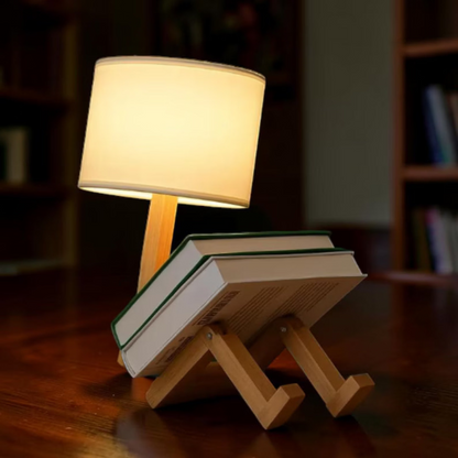 Sitting Figure Lamp with Books, Unique Bedside Light, Cozy Bedroom Decor, Rustic Desk Lamp, Reading Nook Light