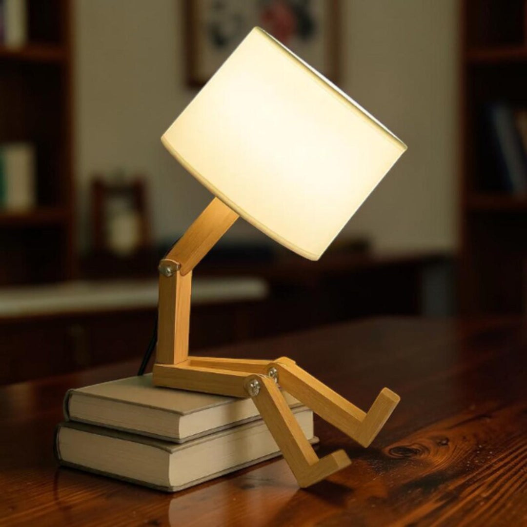 Sitting Figure Lamp with Books, Unique Bedside Light, Cozy Bedroom Decor, Rustic Desk Lamp, Reading Nook Light