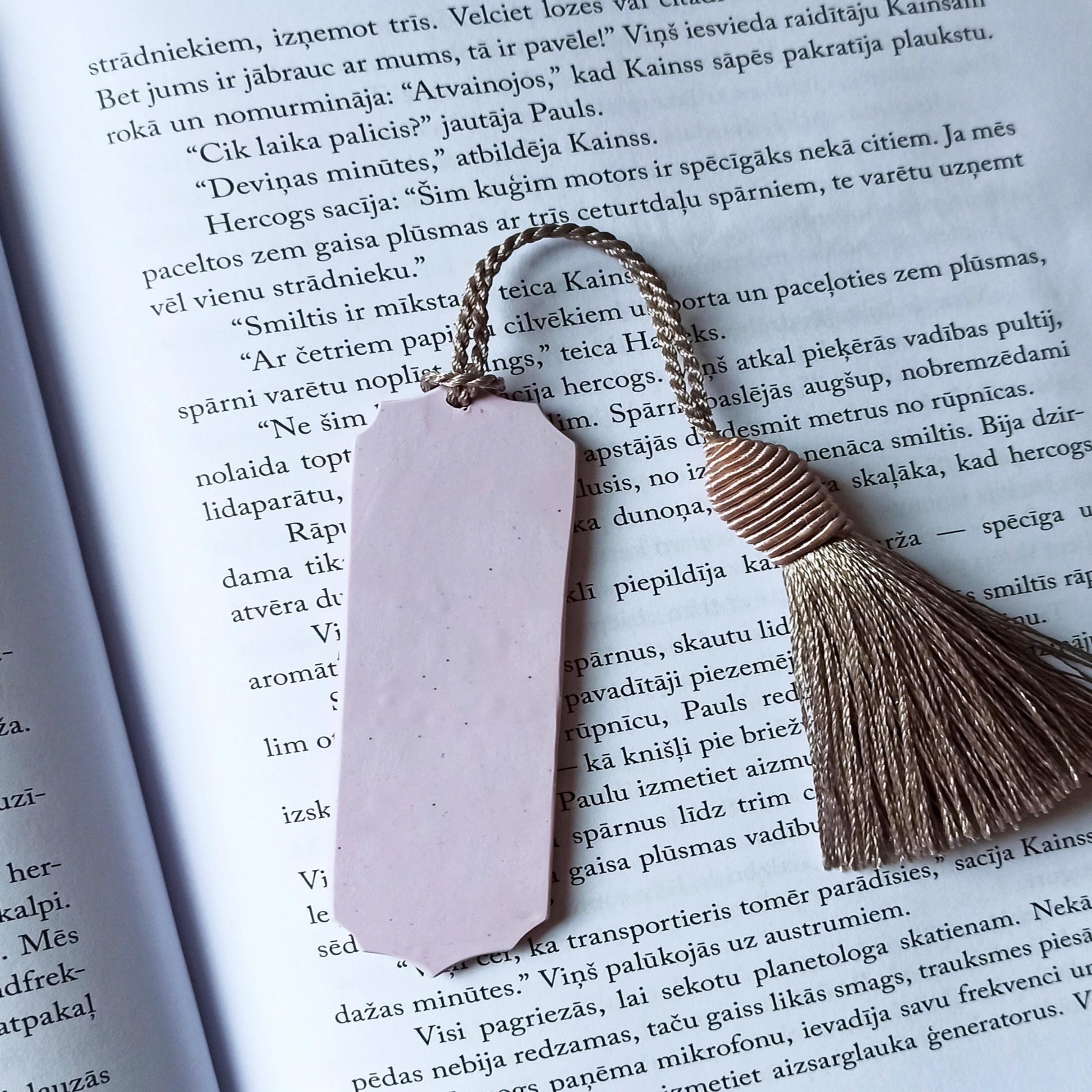 Handmade Christmas tassel bookmark: Purple polymer clay reading accesories