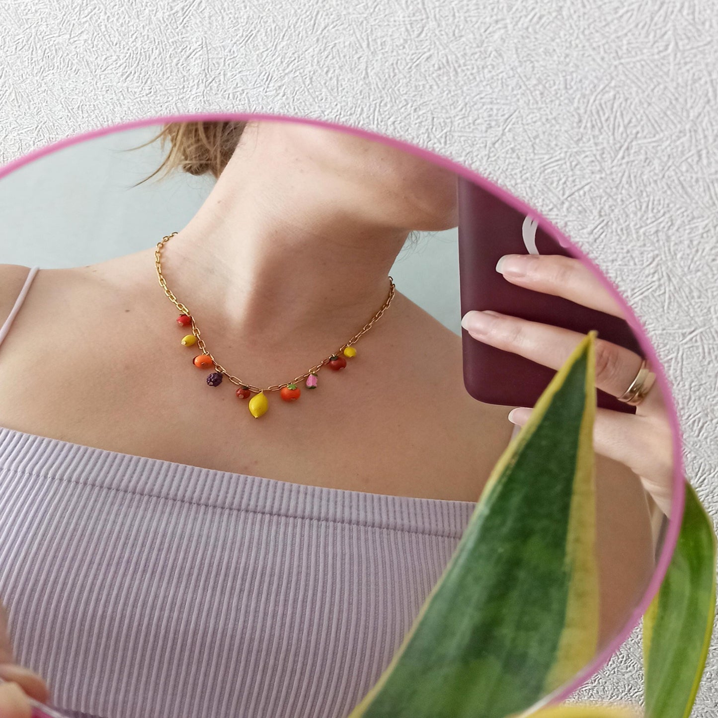 Hand-Painted Polymer Clay Fruit Charm Necklace: Summer Jewelry