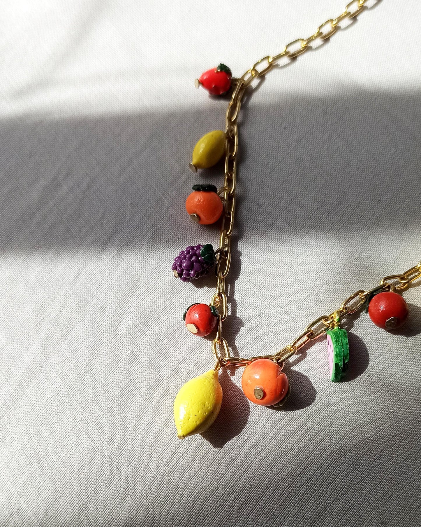 Hand-Painted Polymer Clay Fruit Charm Necklace: Summer Jewelry