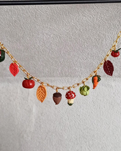 Handmade Fall Charm Necklace: Polymer Clay Harvest Charms