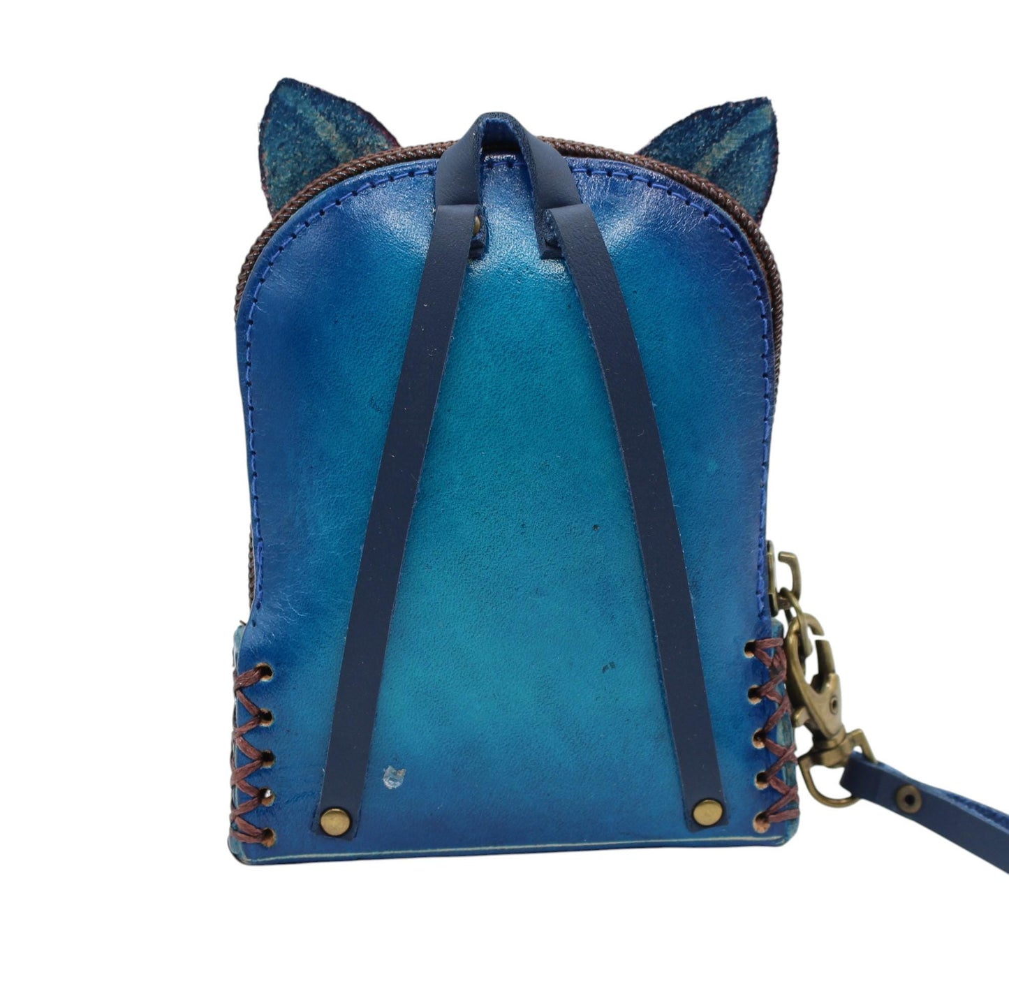 Genuine Handmade Leather fox Wristlet mini backpack/ Coin Purse / Wallet /change purse