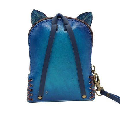 Genuine Handmade Leather fox Wristlet mini backpack/ Coin Purse / Wallet /change purse