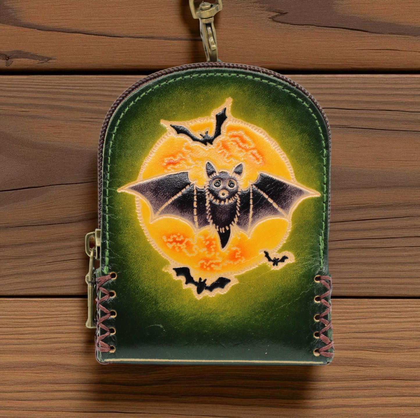 Genuine Handmade Leather bat Wristlet mini backpack/ Coin Purse / Wallet /change purse