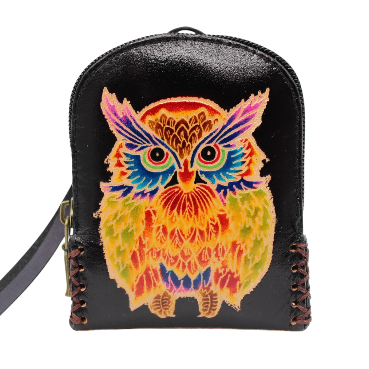 Genuine Handmade Leather owl Wristlet mini backpack/ Coin Purse / Wallet /change purse