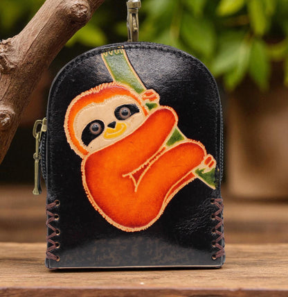 Genuine Handmade Leather sloth Wristlet mini backpack/ Coin Purse / Wallet /change purse