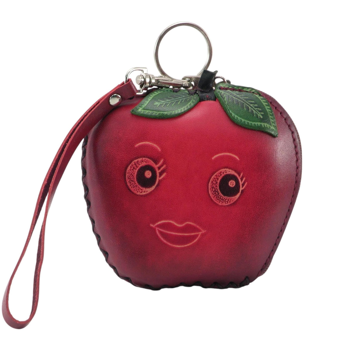 Genuine Handmade Leather Apple-shaped Coin Purse,  Wallet , Wristlet ,Smile Face Coin Pouch, Fruit-themed Coin Wallet