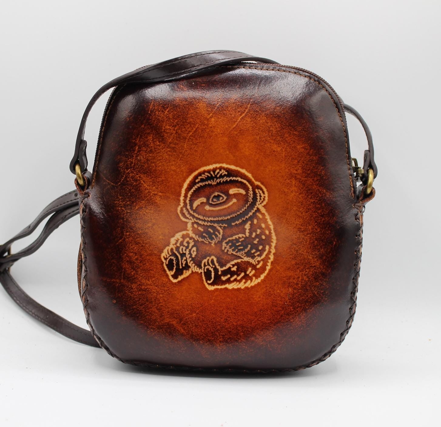 Handmade Genuine Leather Sloth Purse - Crossbody Bag, Phone Bag, Animal Bag, Cartoon Bag, Mini Bag