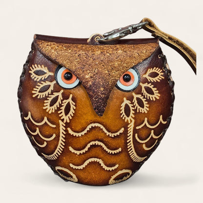 Genuine Handmade Leather Owl Coin Purse wallet wristlet