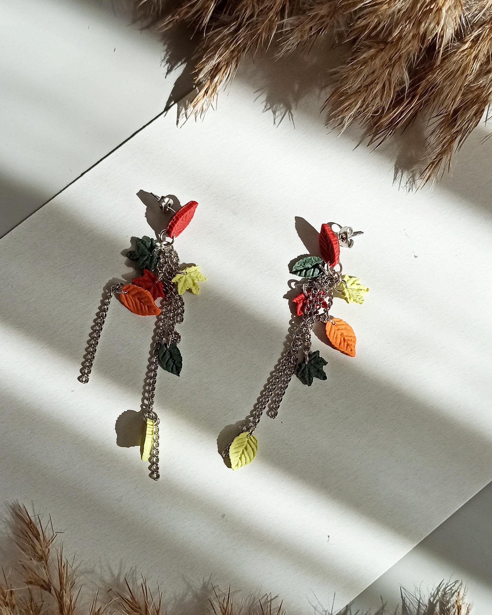 Maple Leaf Dangle Earrings: Autumn Fall Colors, Nickel Free