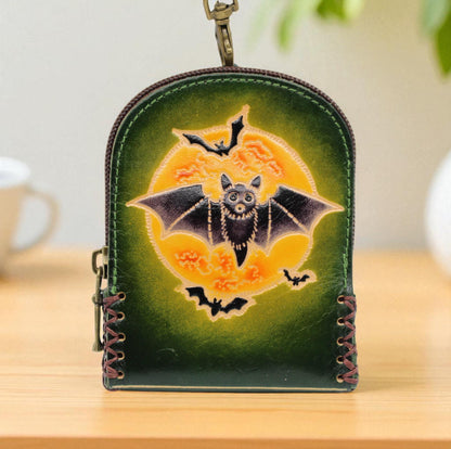 Genuine Handmade Leather bat Wristlet mini backpack/ Coin Purse / Wallet /change purse