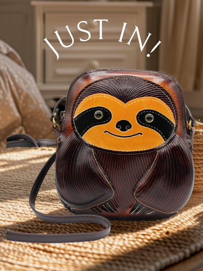 Handmade Genuine Leather Sloth Purse - Crossbody Bag, Phone Bag, Animal Bag, Cartoon Bag, Mini Bag