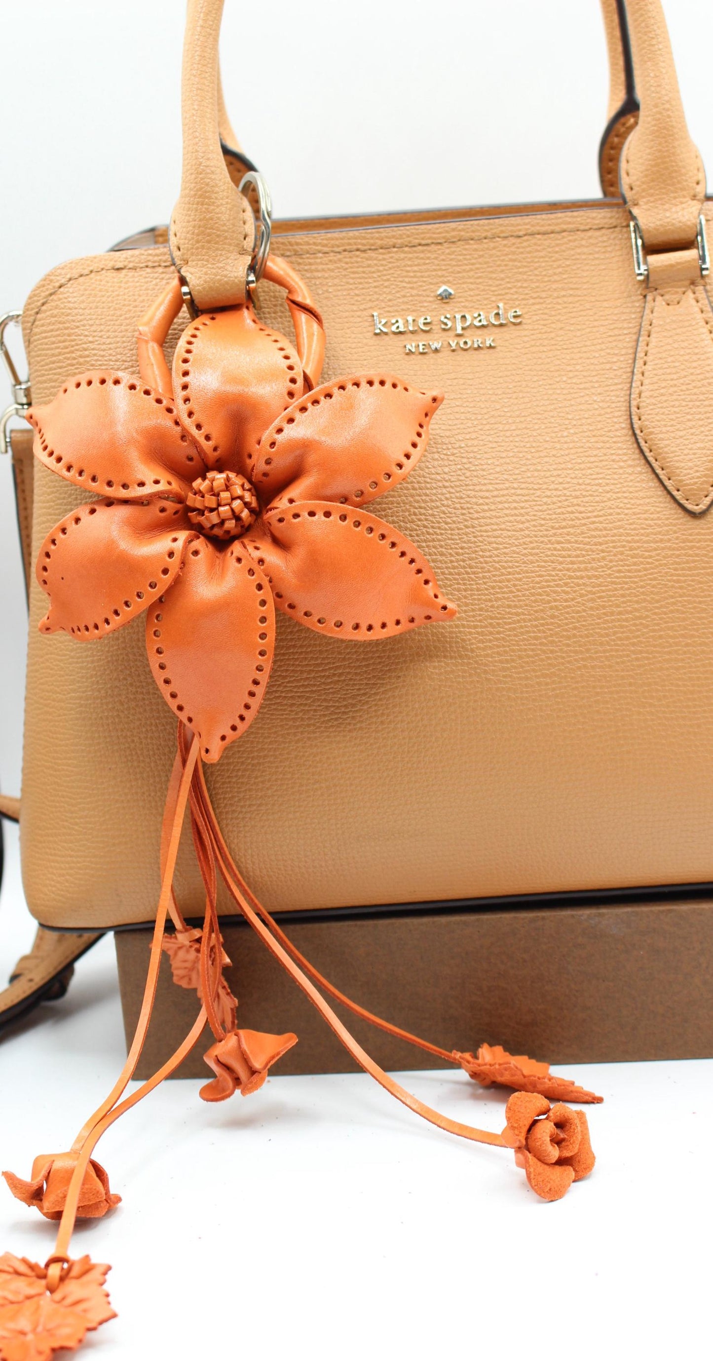 Genuine Handmade Leather Flower Keychain  purse charm bag charm large