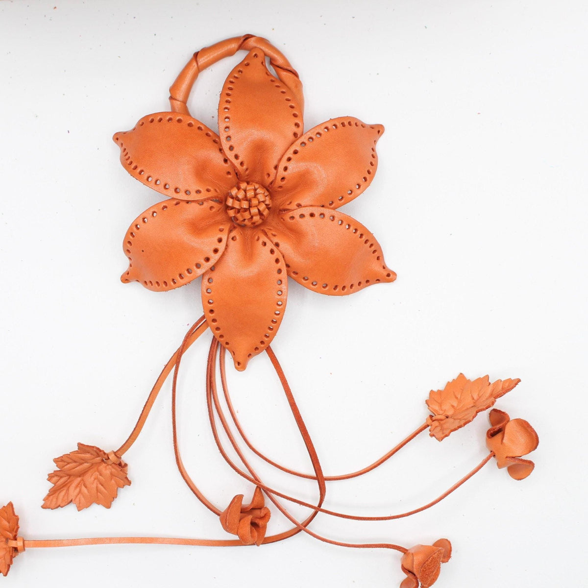 Genuine Handmade Leather Flower Keychain  purse charm bag charm large