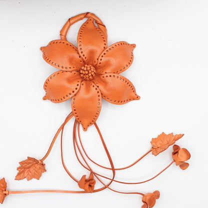 Genuine Handmade Leather Flower Keychain  purse charm bag charm large