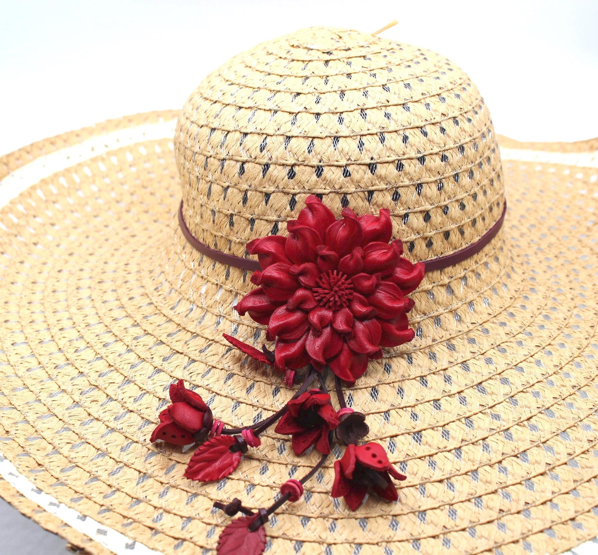 Genuine Handmade Leather Flower Hatband daisy flower Genuine Leather Pendant Accessories
