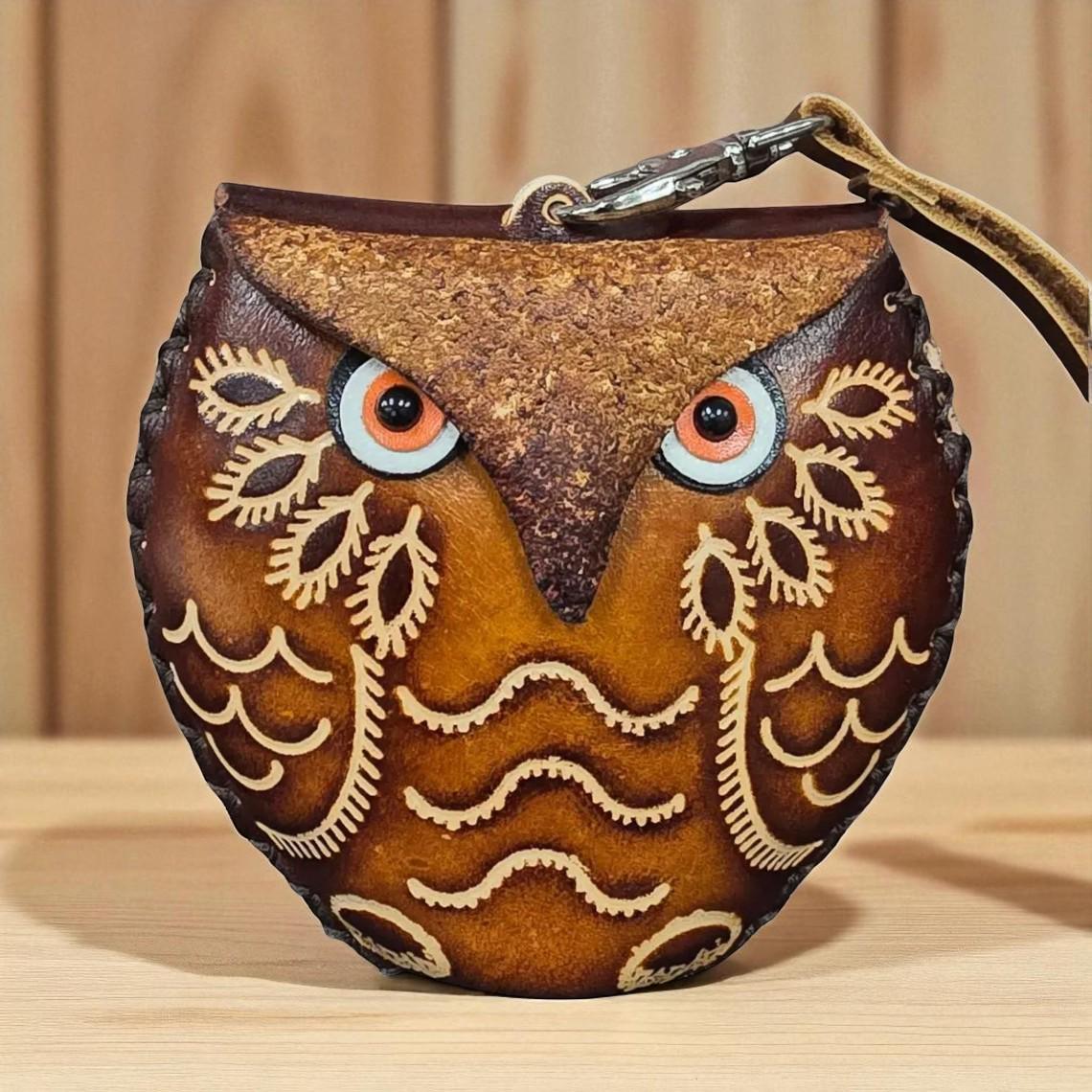 Genuine Handmade Leather Owl Coin Purse wallet wristlet