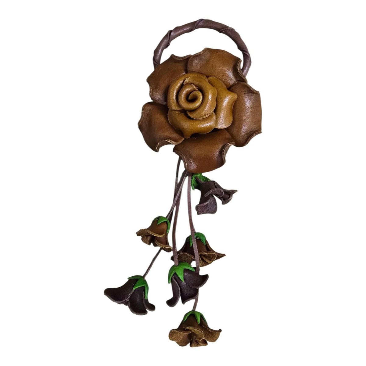 Handmade Leather Rose Keychain: Brown Bag Charm, Purse Accessory