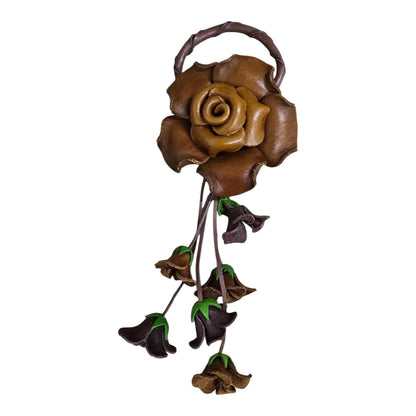 Handmade Leather Rose Keychain: Brown Bag Charm, Purse Accessory